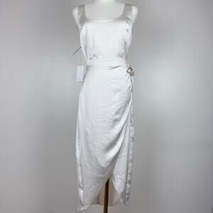 NWT Aritzia Wilfred Saturn White Square Neck Wrap-style skirt Midi Dress Size 8